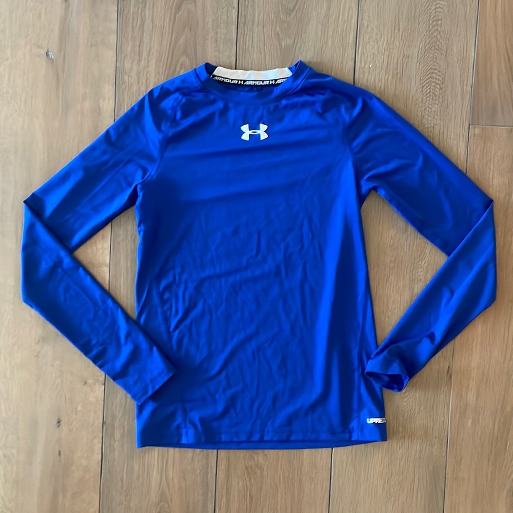 Under Armour Blue Long Sleeve Heat Gear Shirt- Size YLG